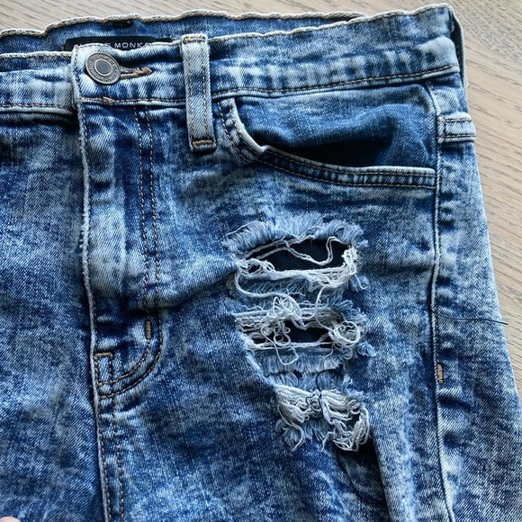 Blue Acid Wash Distressed Flying Monkey Jean Shorts - Picture 3 of 7